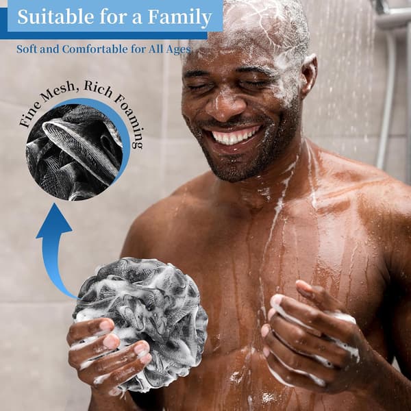 Bade Loofah Brusepuffer 4-pak, 60 g hver, Sort & Kulsort, Bløde Net Kropsskrubbere BCKENEY Bath Loofah