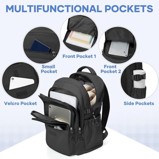 Sort Skolerygsæk, 25L, 14-tommer Laptop, Multi-Lomme