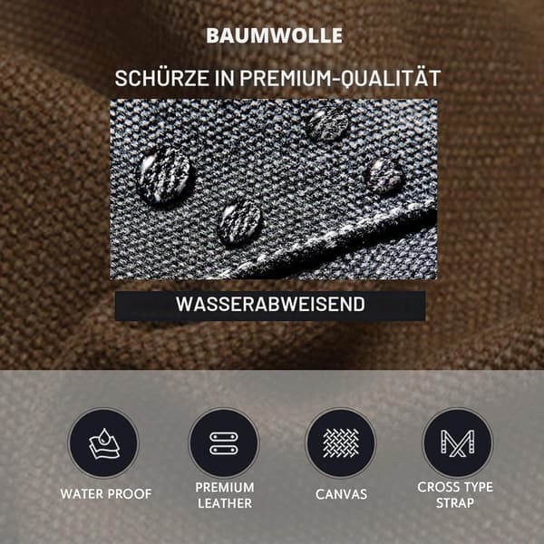 Brun denim lang madlavningsforklæde til mænd og kvinder, 3 lommer, krydsrygstropper Canvas Apron Men