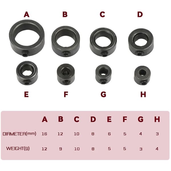 Træbore-dybdestopkrave-sæt ca. 3-16 mm med unbrakonøgle