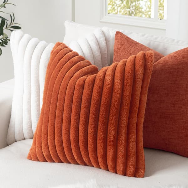 MIULEE Höst Fuskpäls Kuddfodral 45x45 cm Bränd Orange Set om 2 MIULEE Fall Faux