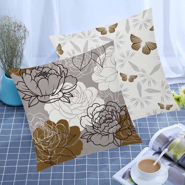 COMMINY Brun Grå Tusindfryd Pudebetræk 18x18 Sæt med 6 Set of 6