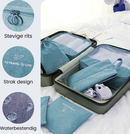 7-pak pakkekuber Blå bagage rejsearrangør