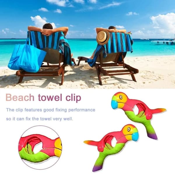 Strandhandduksklämmor 2-pack Papegoja Plast Vindtäta Klämmor för Kläder Handdukar Mattor