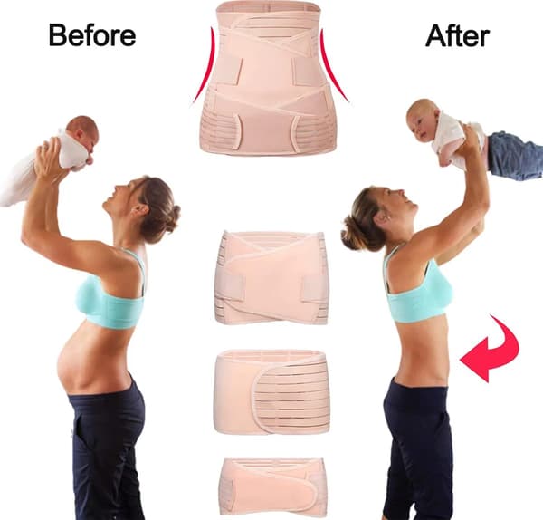 Postpartum mavebælte 3-i-1 høj elastisk mesh åndbar wrap hudfarve størrelse M genopretningsstøtte 1 stk