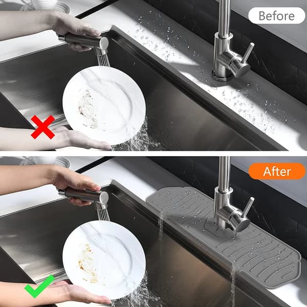 Vask Sprutbeskyttelse Silikonmatte 35.4x14.4cm Stjerneformet Åpning med Drenering Sink Splash Guard