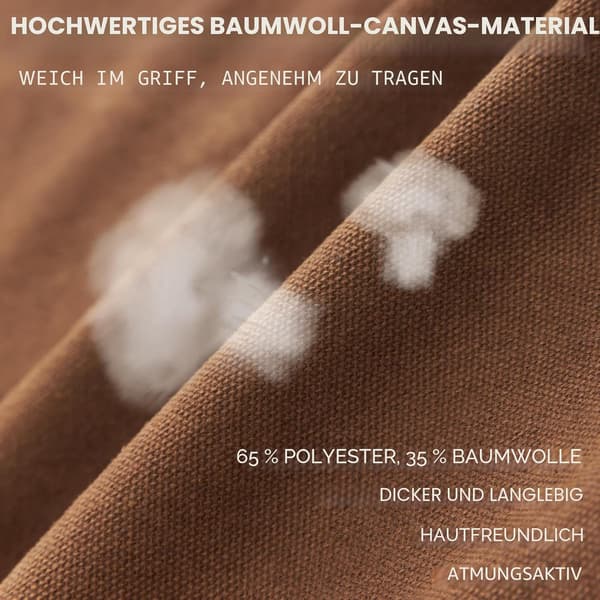 Brun arbeidsforkle i kanvas for menn og kvinner, 3 lommer, kryssryggstropper Canvas Aprons, Waterproof