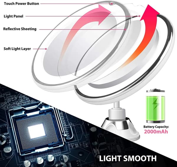 Oppladbart 10x LED Sminkespeil Rechargeable 10x LED