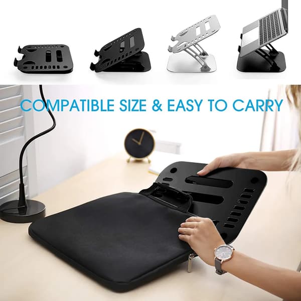 Justerbart Laptopstativ Sort Aluminium 360 Roterbart Kompatibelt Op til 16 Tommer Laptops