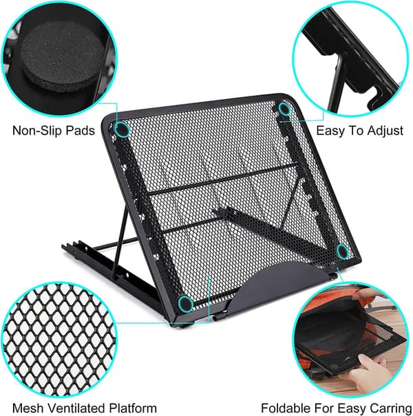 Bærbar stativ ventileret multi-vinkel notebook stativ foldbar rustfrit stål tablet holder til MacBook Air Pro Lenovo Dell sort
