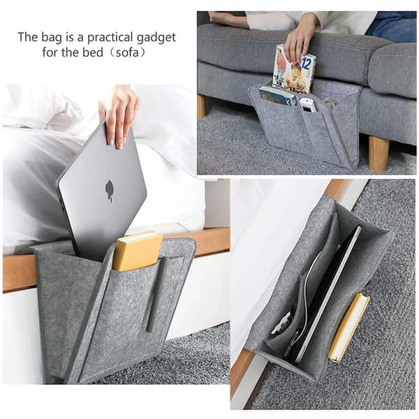 Sengekant Caddy Lysegrå Filt Sofa Side Organizer Magasinholder Soveværelse