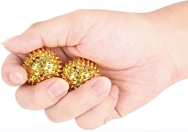 2 Massagekugler Håndterapi ABS Magnetit Par Ca. 4,7 cm og 3,2 cm Guld Sølv