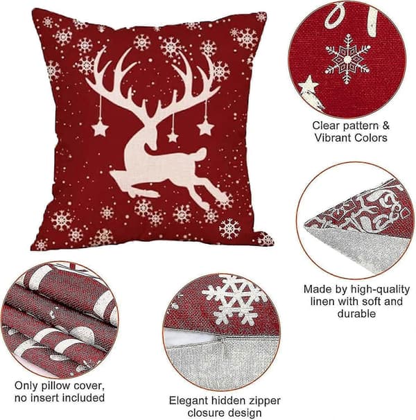 4 stk. julepudebetræk 45x45cm, Glædelig Jul Dekorative Pudebetræk til Sofaseng Hjemmefest Indretning 4 pcs