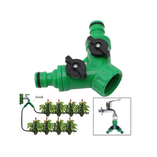 2-veis hagesprinkler slangesplitter Y-adapter 3/4 BSP avstengningsventil plast 1 stk