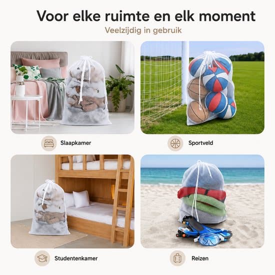 Stor vaskepose 60x90cm, sett med 2 hvite nettingvaskeposer BOTC Waszakken -