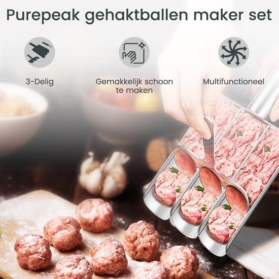 3-delt kødbollemaskine sæt i rustfrit stål