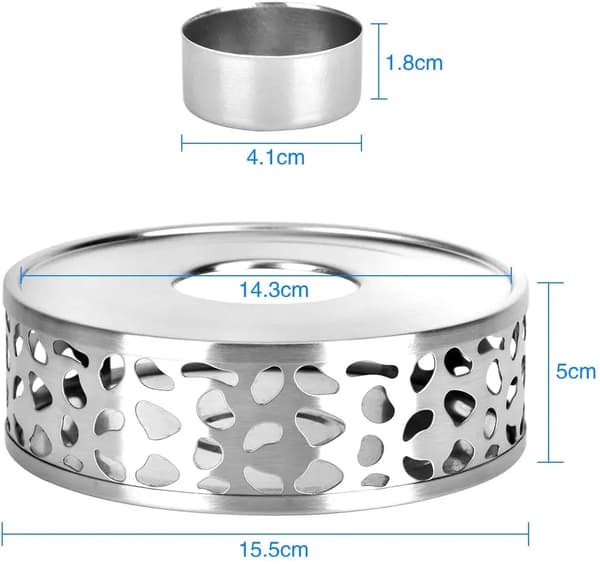 Varmestativ for telys i rustfritt stål, kompatibel med grytebunner opptil 12 cm