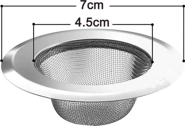 2 stk. afløbssi i rustfrit stål, ydre ca. 7 cm, indre 4,5 cm, køkken- og badeværelsesvask hårfanger