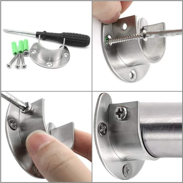 Garderobsrörsfäste, 2 silverfärgade garderobsstångsfästen med skruvar, U-formade (25 mm)