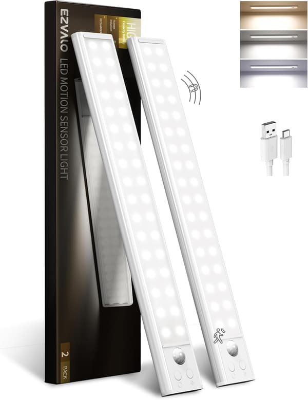 25 cm LED bevegelsessensorlys kaldhvit USB oppladbar 1800 mAh magnetisk 25cm LED Motion