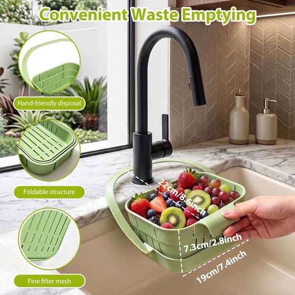 2-pack hopfällbar hängande diskbänkssil med lock, köksdurkslag för frukt och grönsaker 2 Pack Foldable