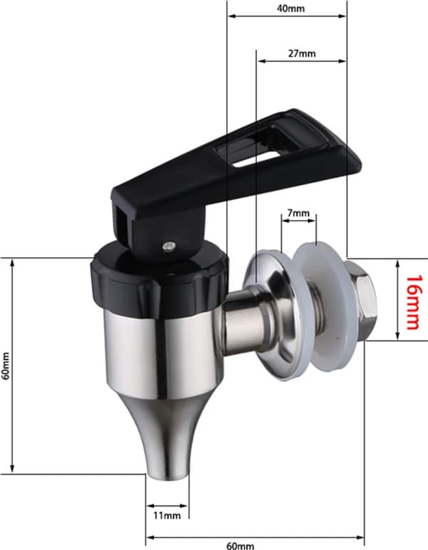 Drikkedispenser Kran 304 Rustfritt Stål Roterende Tappekran 16mm Gjengemutter Pakninger