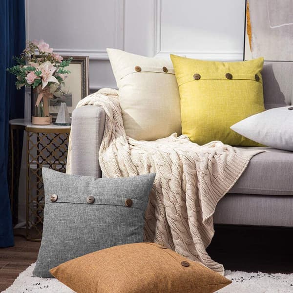 Grå dekorativa örngott i linne 2-pack 3 knappar 30x50cm dold dragkedja bondgårdsstil soffa sovrumsset