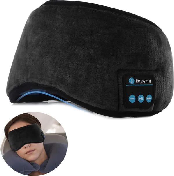 Bluetooth Sovemaske med Højttalere Sort Vaskbar til Rejser Fly Sidesøvn