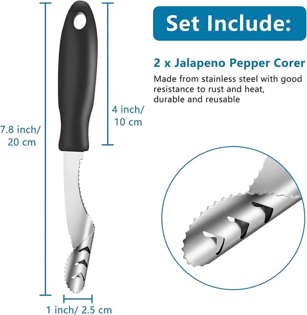 Peberfrugtudkerner i rustfrit stål, 2 stk. Stainless Pepper Corer