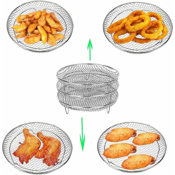 Rund Airfryer-rist 304 Rustfritt Stål 3-lags Stabelbart Tilbehør 19,8x19,8x9,9cm 3 Stk