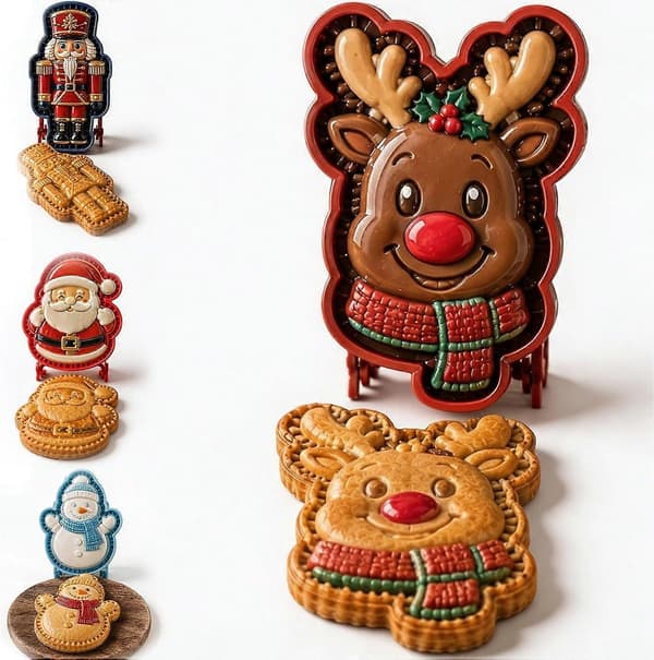 9-Design Jul Mini Pajform Set, Återanvändbara Präglade Bakformar med Tomte och Snögubbe Mini