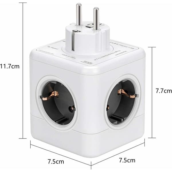 EU kubevegguttaksadapter 4 uttak USB-A + Type-C med bryter hvit