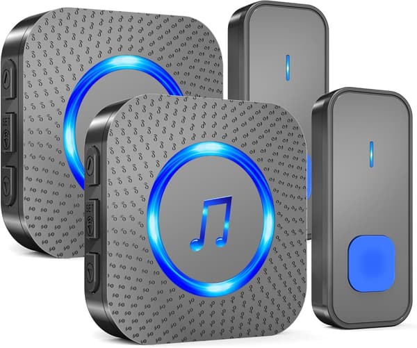 Trådløs dørklokke 2 knapper 2 mottakere, 396m rekkevidde, 55 ringetoner SURFOU Wireless Doorbell