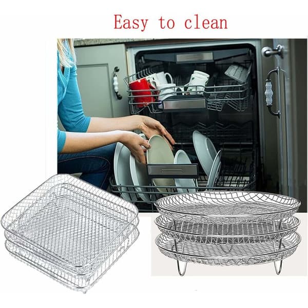 Rund Airfryer-rist 304 Rustfritt Stål 3-lags Stabelbart Tilbehør 19,8x19,8x9,9cm 3 Stk