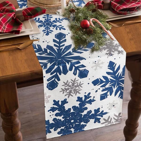 Blå julevinter bordløber, julemiddagsdekoration Blue Christmas Winter
