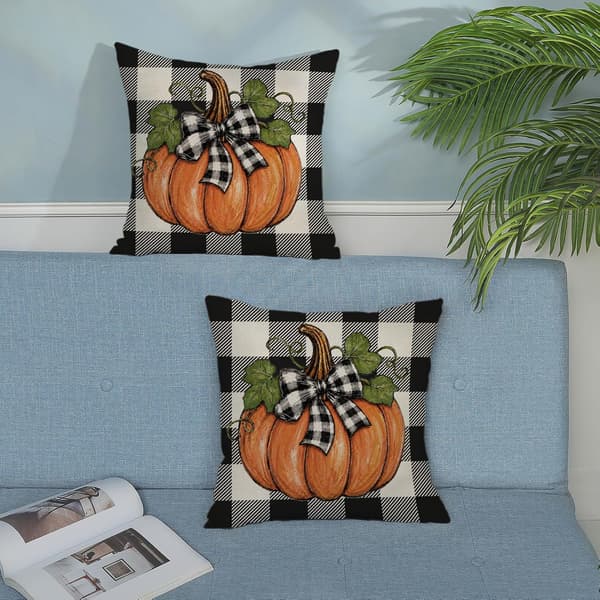 Efterår Orange Græskar Bøffelternet Pudebetræk 18x18 Sæt med 2 Set of 2