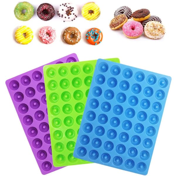 Mini Donut Silikoneforme 3 stk. Blå Lilla Grøn med 3 Pipetter 48-Huls