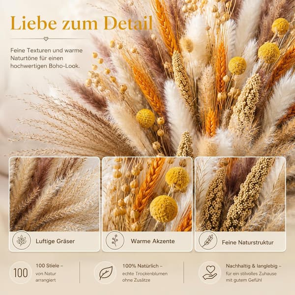 Sosayet Tørrede Blomster Efterår, Pampasgræs til Efterårsdekoration, Naturlige Tørrede Blomster Boho Stil Sosayet Dried Flowers