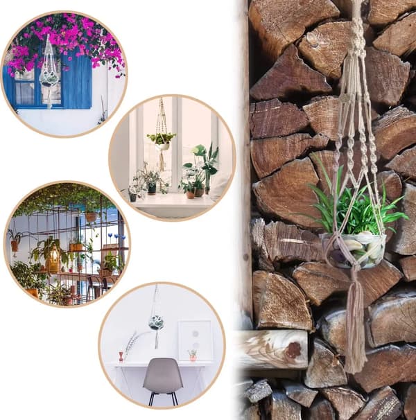 Växthängare 3-pack Beige Bomullsrep Makrame 105 cm Inomhus Utomhus Tak