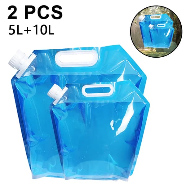 Hopfällbara vattenbehållare 2-pack 5L+10L blå TPU för camping, picknick, grillförvaring