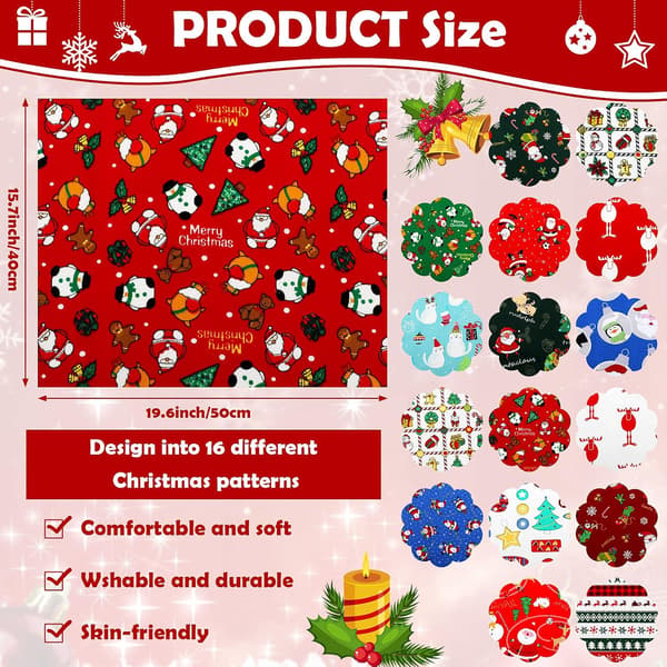16 kpl joulutilkkukangasnippu, 16 x 20 tuumaa, puuvillaa 16 pcs