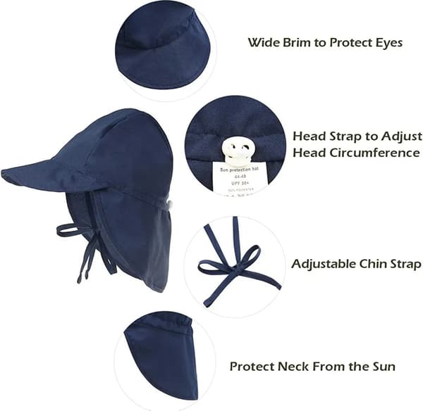 Baby solhatt UPF50+ polyester 1 stk størrelser 44-48 cm 9-18m / 48-54 cm 2-4år strand