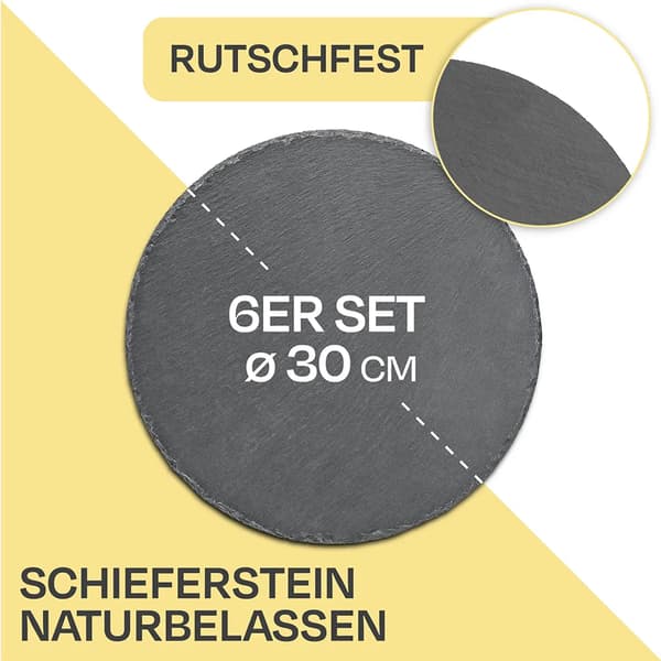 Naturlige Skifer Runde Tallerkener 6-pak 30 cm Diameter Sort Sten Servering Buffet Fest