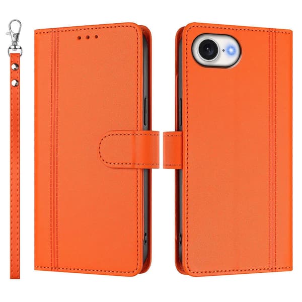 Plånboksfodral kompatibelt med iPhone 16e / 17e, 9 kortplatser, PU-läder, vikbart stativ, 16 cm rem Compatible For iPhone