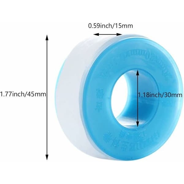 Blå PTFE Gevindforseglingstape 10 ruller 5m x 15mm til rørgevindforsegling