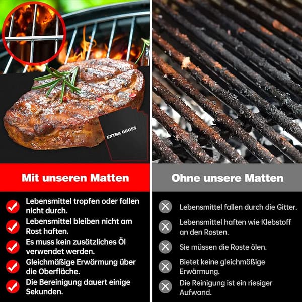 BBQ Grillmatte, Non-Stick Grillmatter, Bakematte for Kull & Baking, Gjenbrukbart Bakepapir, 5*40x33 cm