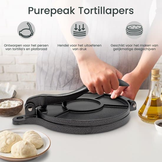 Tortillapresse i støbejern, 20 cm, sort