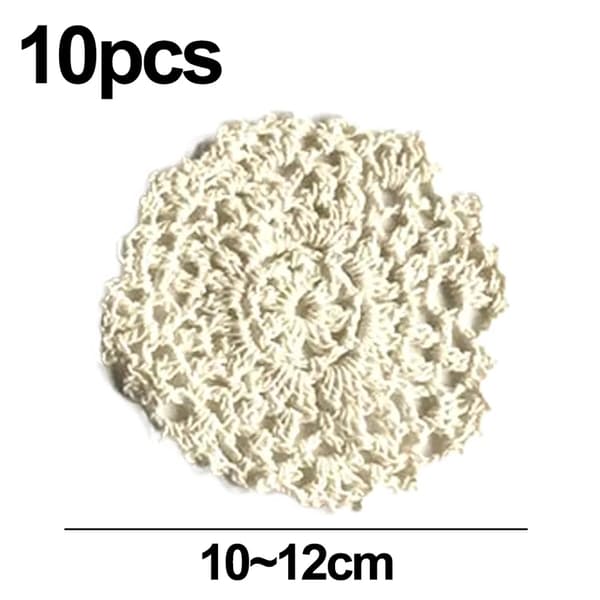 Små heklede bomullsblondbrikker, runde 10 cm, 10-pakning