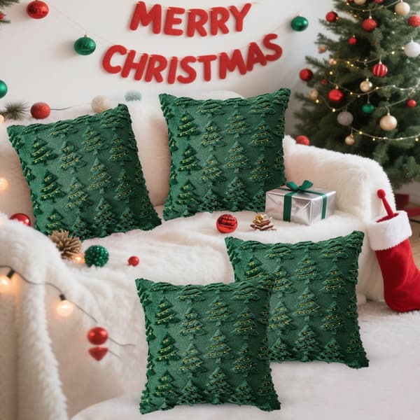 4 st juliga plyschkuddfodral 45x45 cm Grönt träd 4 pcs
