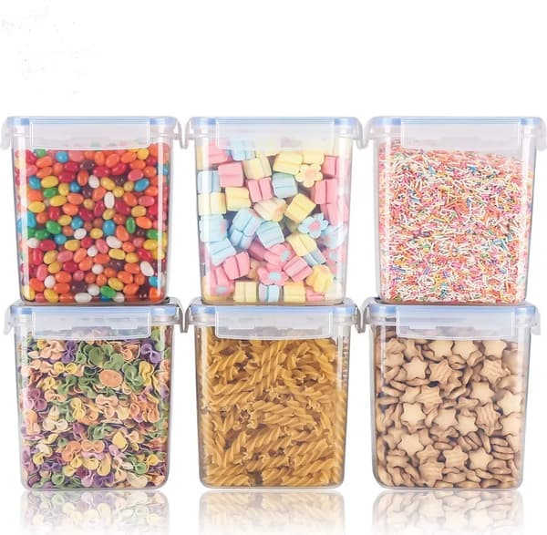 Opbevaringsglas Sæt med 6 på 1,6L Lufttæt PP til Korn Snacks Tørfoder Køkken Klar